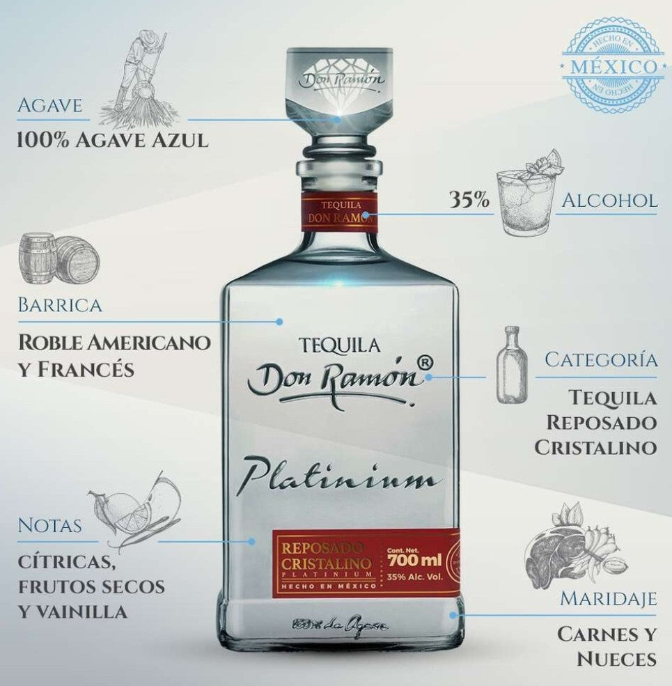 Tequila Don Ramón Platinum Reposado Cristalino 700ml